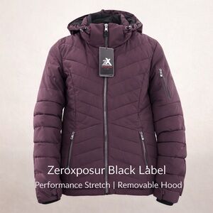 NWT Zeroxposur Black Label Puffer Jacket Purple Dark Earth Removable Hood Size S